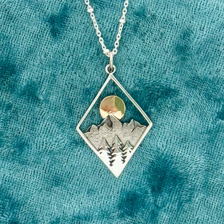 Sterling silver mountain sun trees in diamond 18" necklace for wholesale by Elizabeth Jewelry