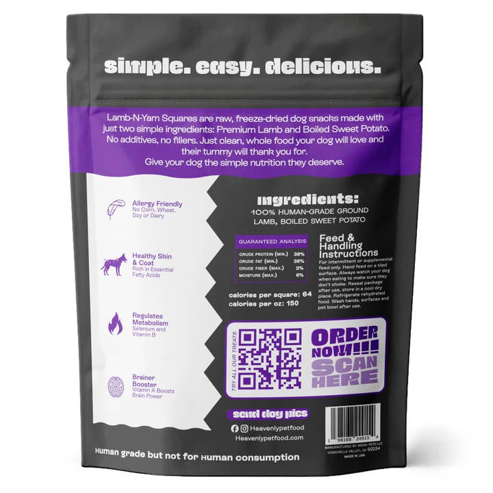 Heavenly Pet Food - Wholesale Pet Treats - Dog - Heavenly Simple Snacks - Lamb-N-Yam Squares Dog Treats1