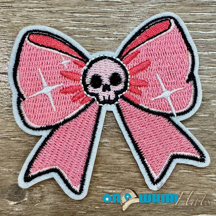 Skull Bow Iron-On Patch for wholesale by On a Whim Hats