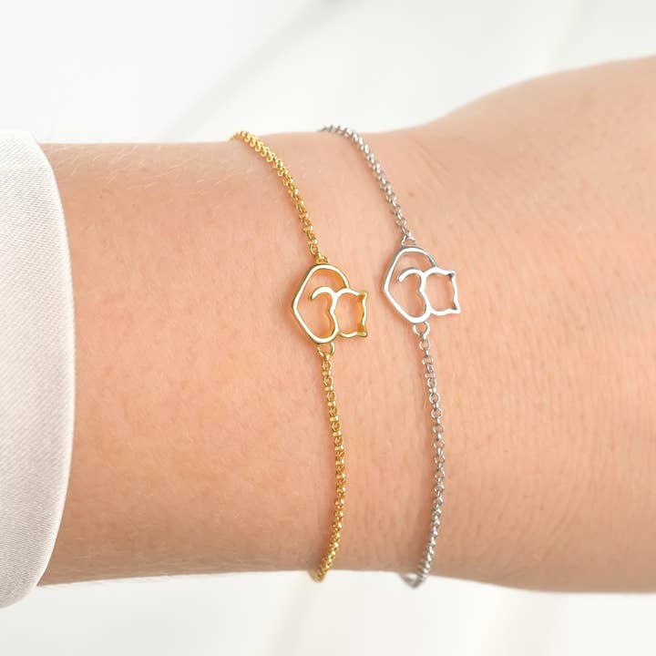 Sterling Silver Cat Bracelet - Gold Rolo Chain Cat Bracelet for wholesale by Blueyejewelry