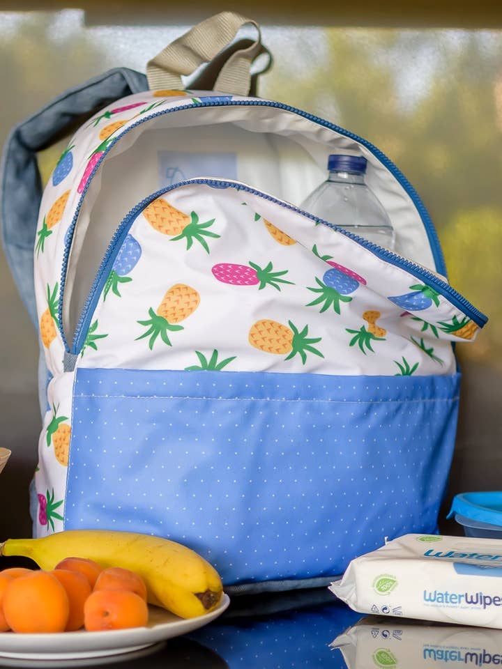 Zaino termico L bianco ananas con puntini blu per la vendita all'ingrosso da parte di Pêra Doce