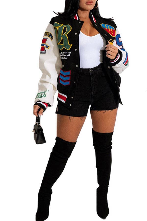 MB Fashion Wholesale - Wholesale Varsity/Baseball Jacket - Women's - MB FASHION BOLD PRINTED THIN VARSITY JACKET 3667LY8