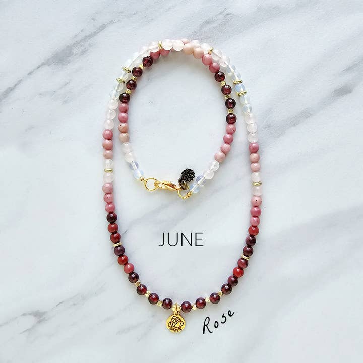 Rose June Birth Flower Necklace for wholesale by Moxie Malas