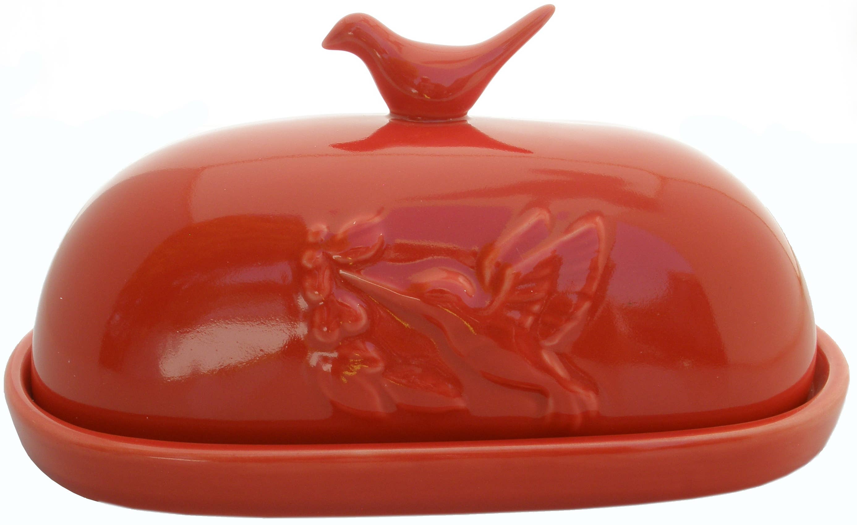 Hummingbird Butter Dish - Red for wholesale by JBK Pottery