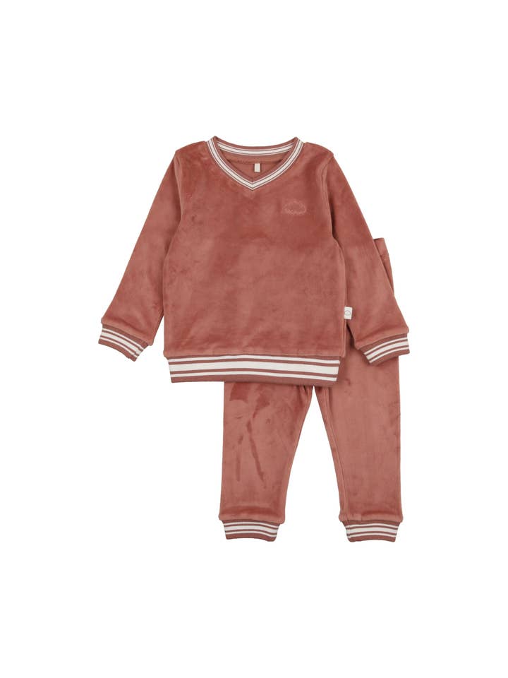 Pouf - Wholesale Sleepwear Set - Kids - Velour Varsity PJ- Dusty Rose