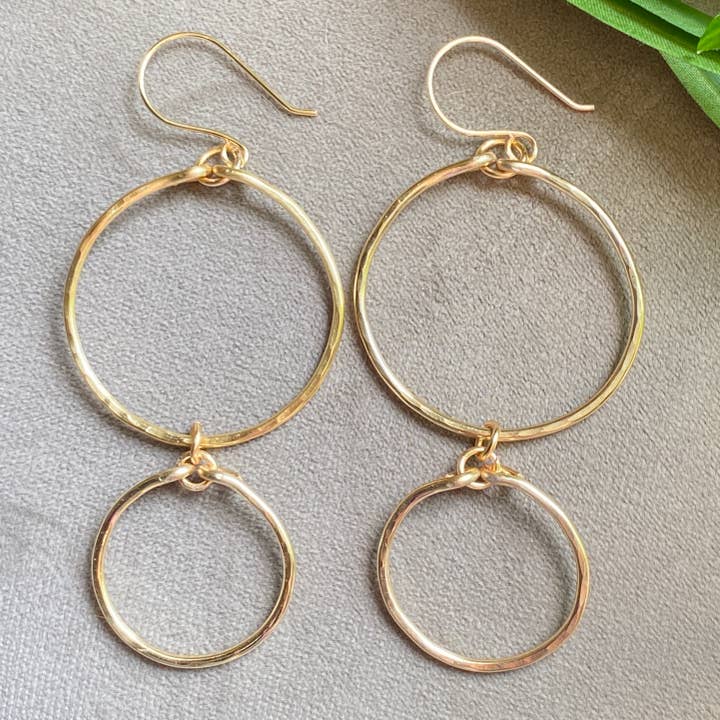 Gold Hammered Double Hoop Earrings for wholesale by Marble Designs Jewelry