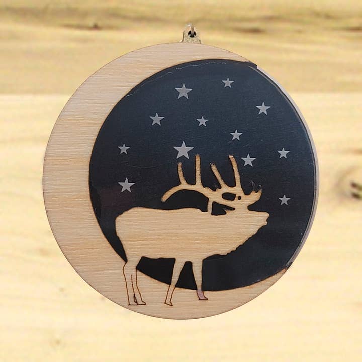 Spears Creations - Wholesale Ornament - Elk Ornament, Handcrafted wood and acrylic ornament