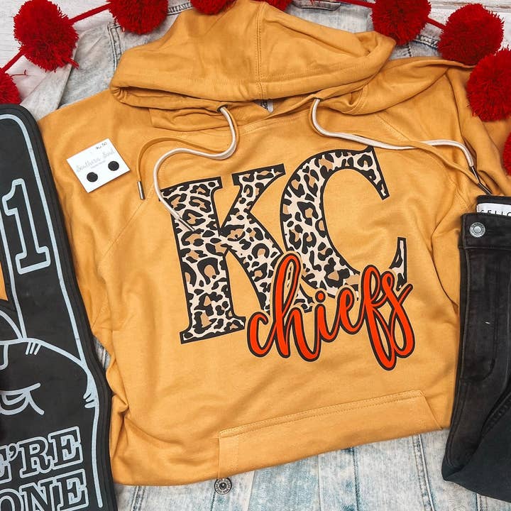 Southern Babe Wholesale - Wholesale Hoodie - Women's - KC CHIEFS LEOPARD HOODIE (MUSTARD)0