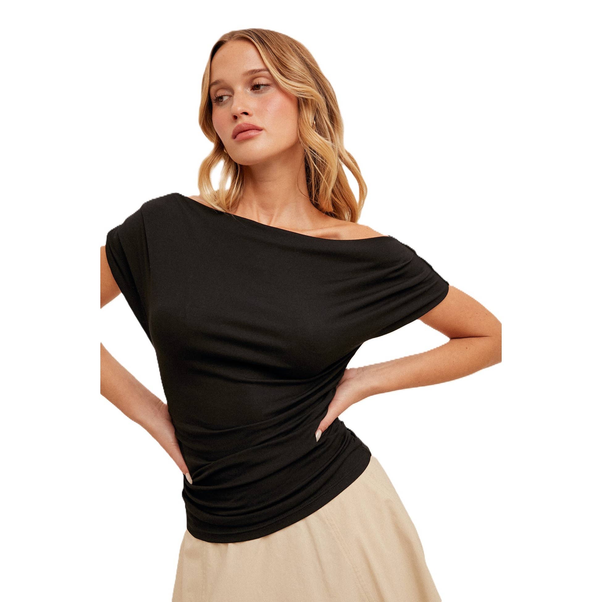 Blue Bunny Inc - Vente Haut en maille – femme - Haut en maille froncée à encolure asymétrique1