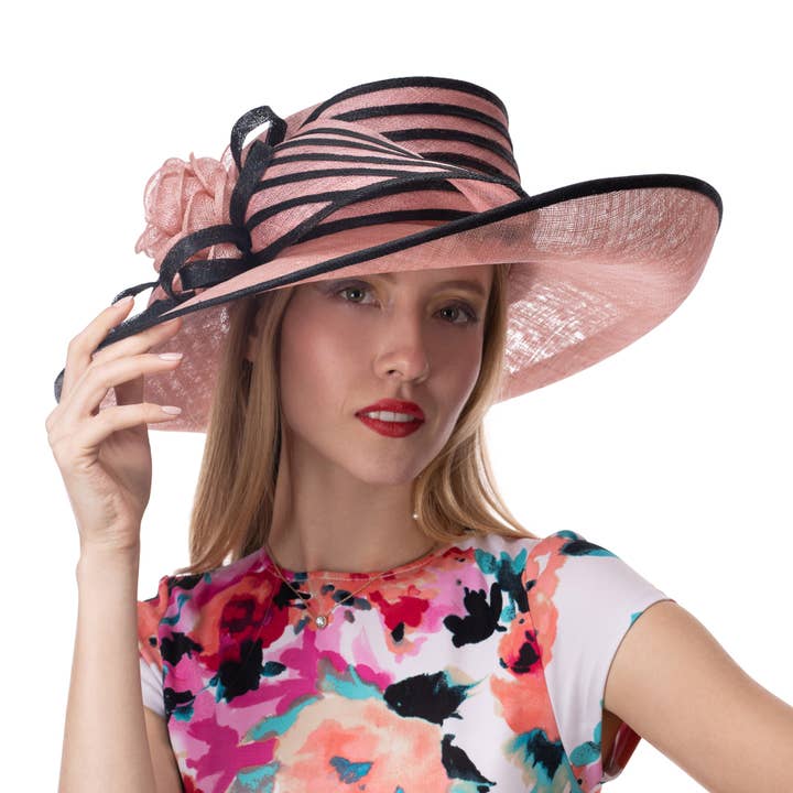 Striped Rosette Trim Upturn Sinamay Hat | 102585 for wholesale by KaKyCo