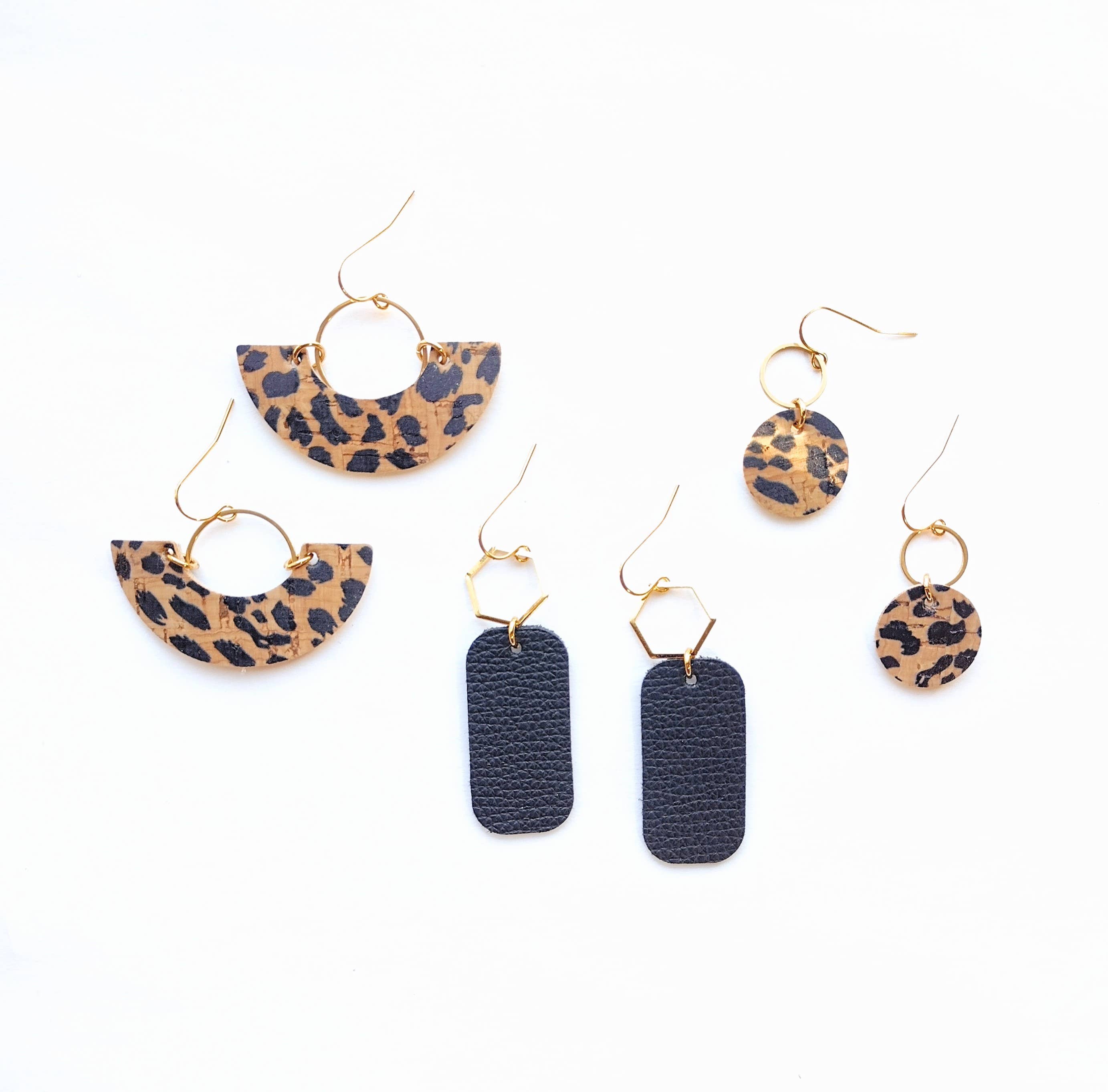 Spoon & Theory Handmade - Wholesale Dangle Earrings - Tessa Leopard Cork + Leather Earrings |4