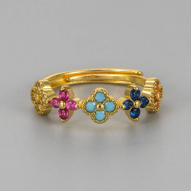 Revelari - Wholesale Multi-Stone Ring - Colorful Floral Gold Ring0