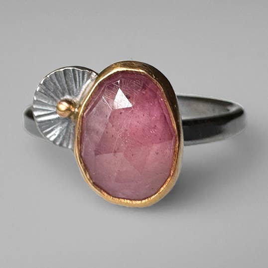 Minimal Handmade Pink Sapphire Guppy Ring for wholesale by McKenzie Mendel Jewelry