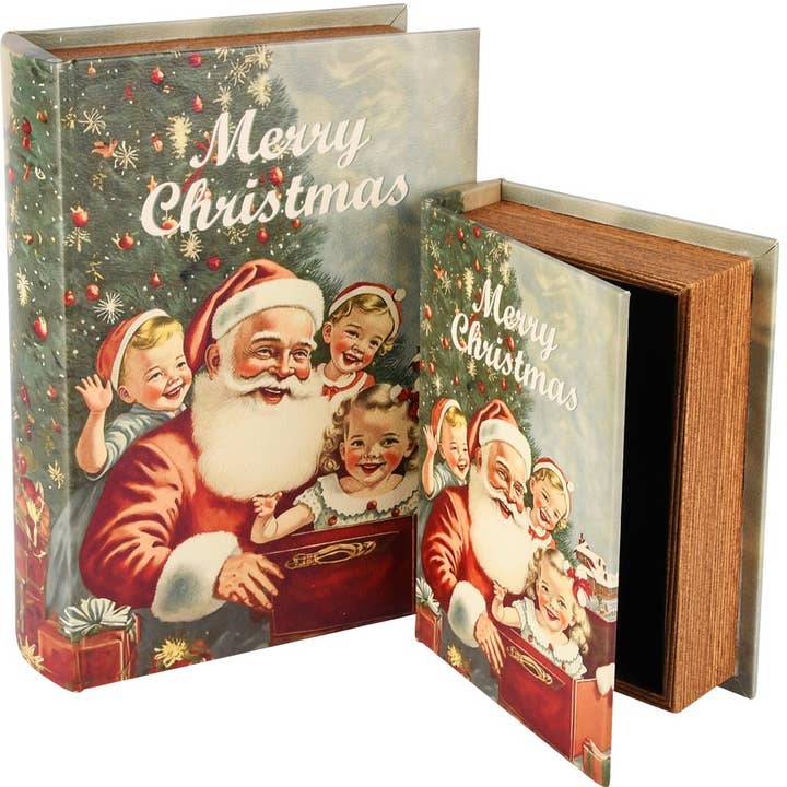 Set med 2 boklådor 'Tomten med barn', trä, 20x15x6cm för wholesale av Dekoratief