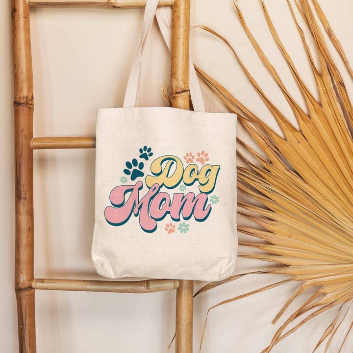 Dog Mom Printed Shopping Library Tote Bag for wholesale by Home and Honey Shop