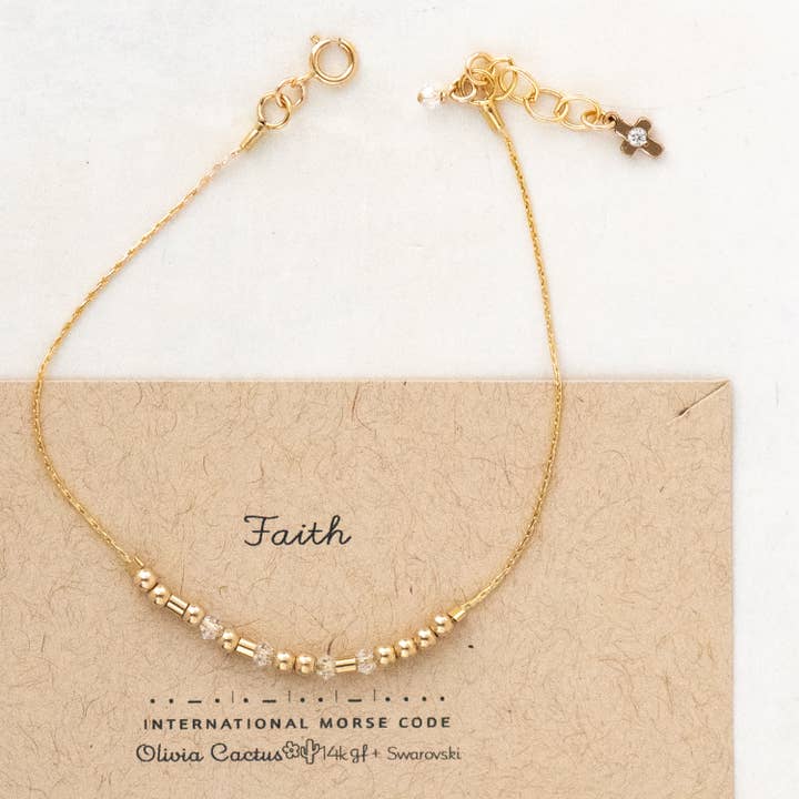 Faith OR CUSTOM Morse Code Bracelet on Chain + Swarovski for wholesale by Morse and Dainty Hand Made Morse Code Dainty Jewelry