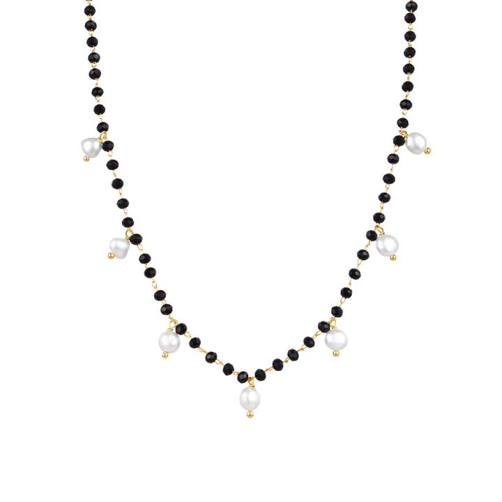 Collar de Plata de Ley 925 con Perla Blanca acabado en oro amarillo de 18K - Seika para venta al por mayor de Luxenter