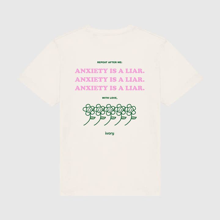 ANGST IS EEN LEUGENAAR TEE RAUW ROZE voor wholesale door Ivory Therapy
