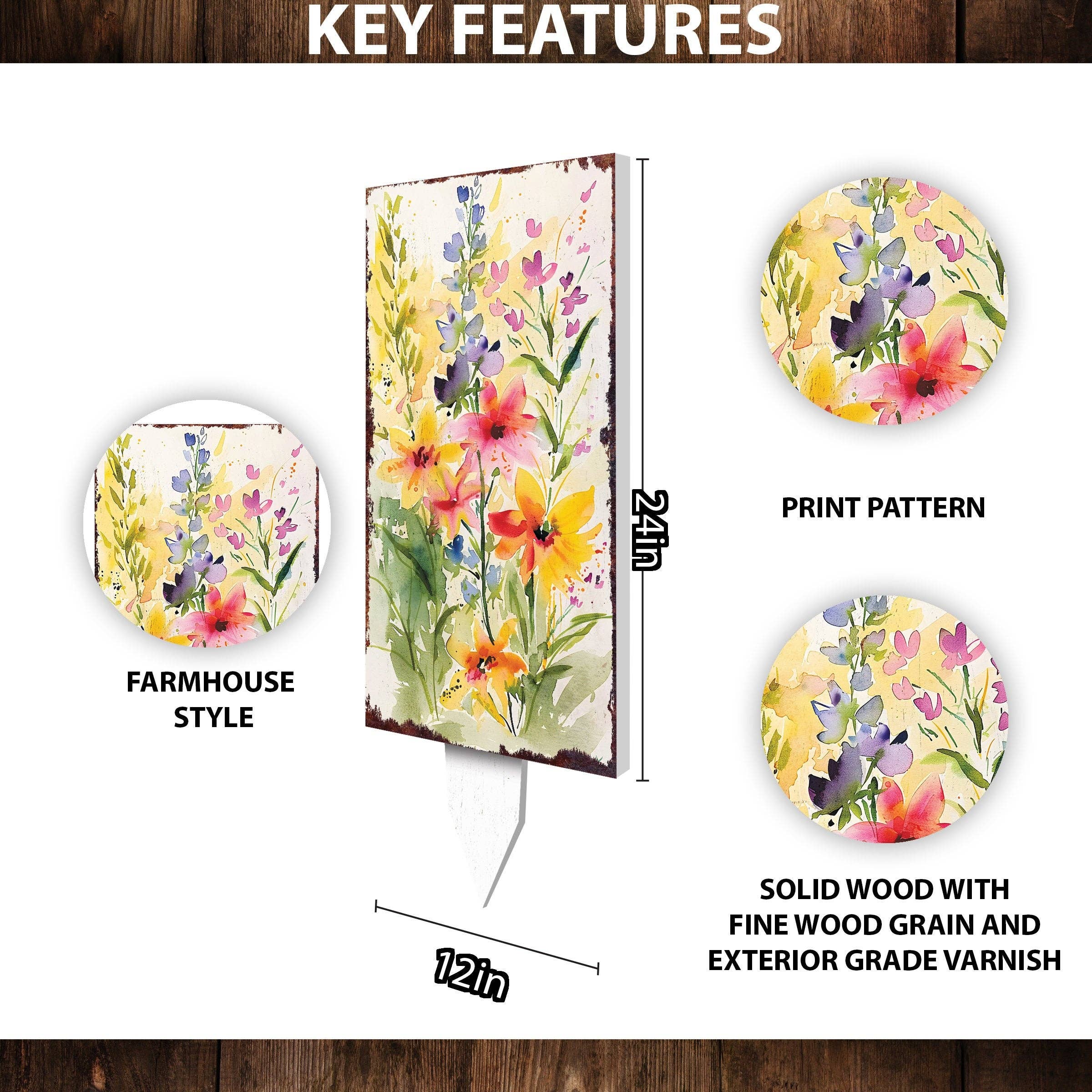 TX USA Corporation – wholesale Garden/lawn stake – Vibrant Spring Wildflower Garden Stake | 30in Watercolor Yard Art1