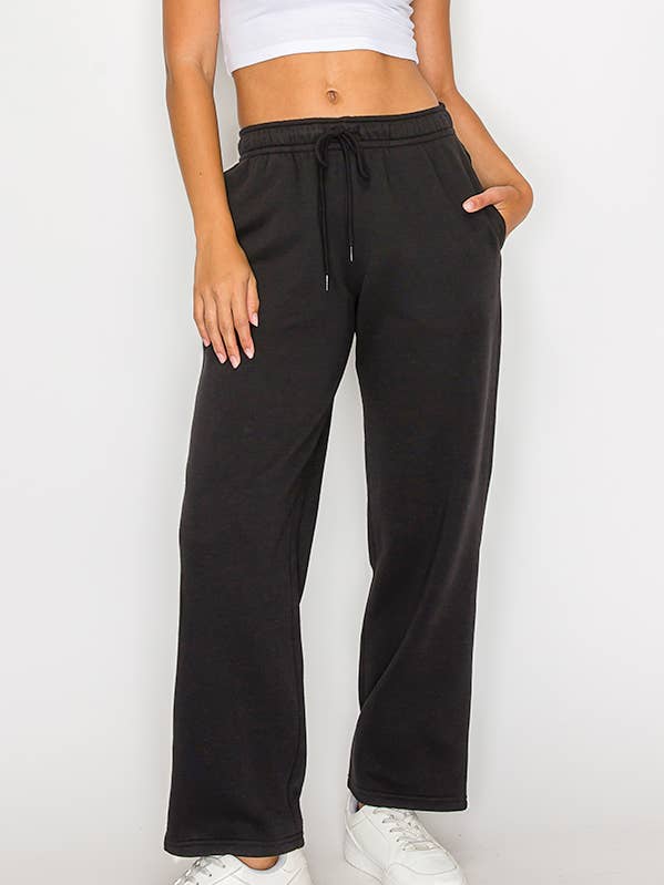 Fleece line straight leg solid color sweat pants with pocket for wholesale by Color 5