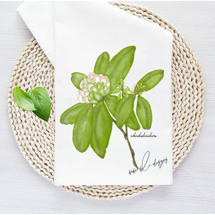 Rhododendron Flour Sack Tea Towel, Kitchen Decor, Cotton for wholesale by Bebe Blu Designs, LLC