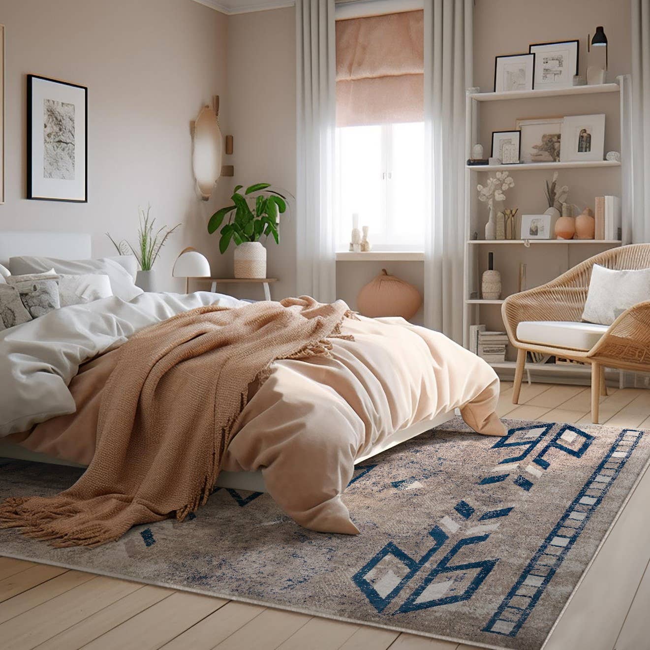 Contemporary South-Western Blue Beige Indoor Area/Runner Rug for wholesale on Faire5