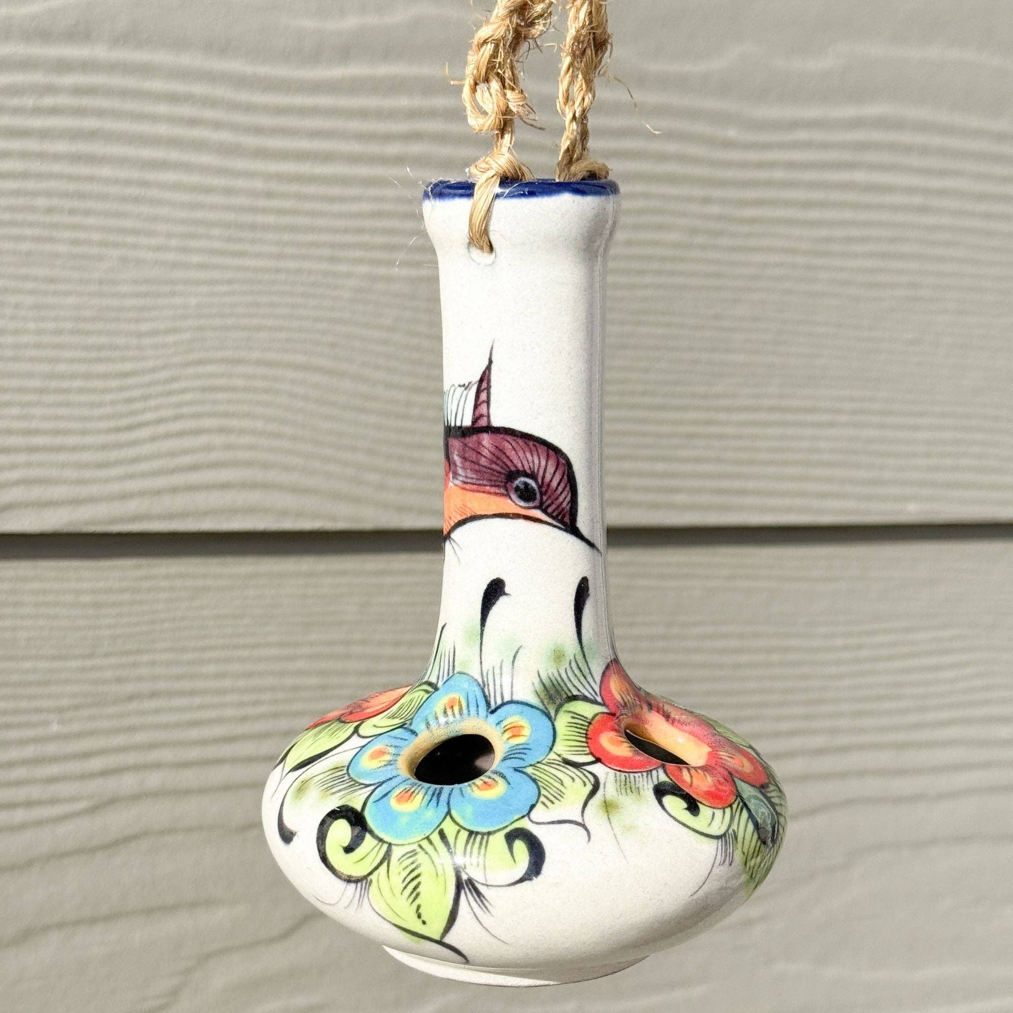 Upavim Crafts - Wholesale Bird Feeder - Guatemalan Hand-Painted Ceramic Hummingbird Feeder1