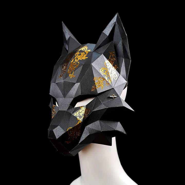 PAPERCRAFT WORLD - Wholesale DIY Craft Kit - 3D PaperCraft Futuristic Fox Origami Mask - Black12