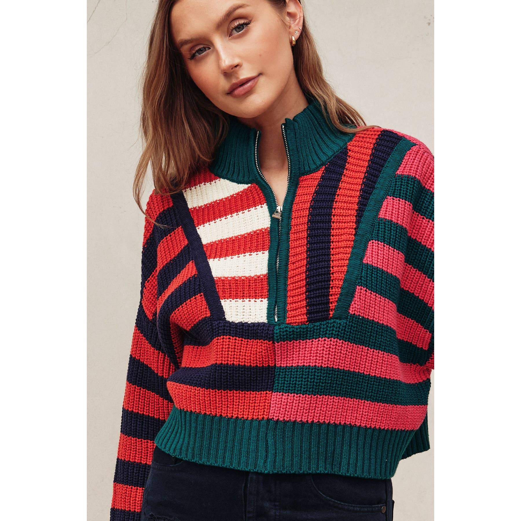 Dress Forum - Wholesale Knit Sweater - Women's - Colorburst Half Zip Collared Sweater (1)18