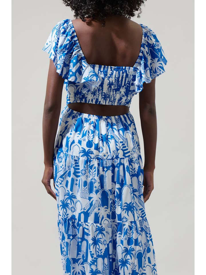 BLANCO-AZUL Vestido midi bordado con estampado floral y estampado Nala de venta al por mayor en Faire3