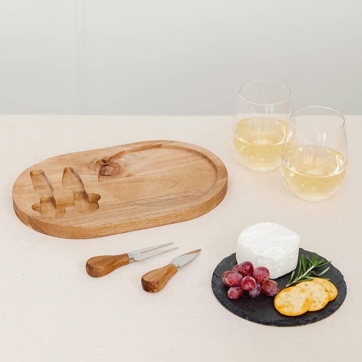 Weddingstar Inc. - Wholesale Serving tray - Wood & Slate Serving Board Set - Circle Monogram2