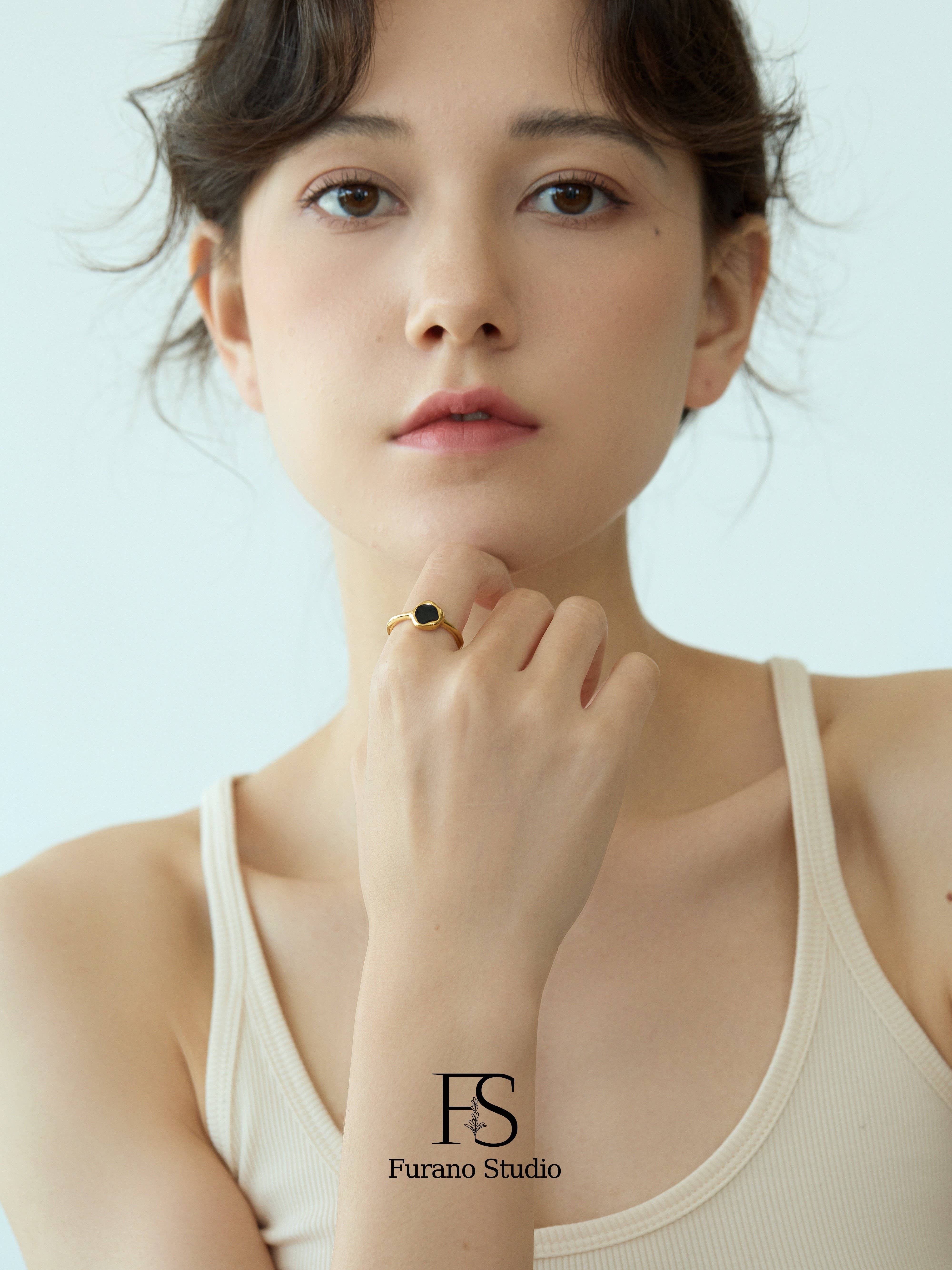 Furano Studio - Vente Chevalières - Bague noire, bague en or non ternissant2