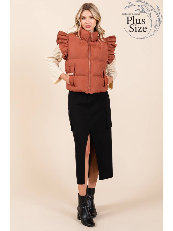 GeeGee x Lovelo - Wholesale Outerwear Vest - Women's - Plus Ruffled Sleeve Puffer Vest, MJ4501PL3