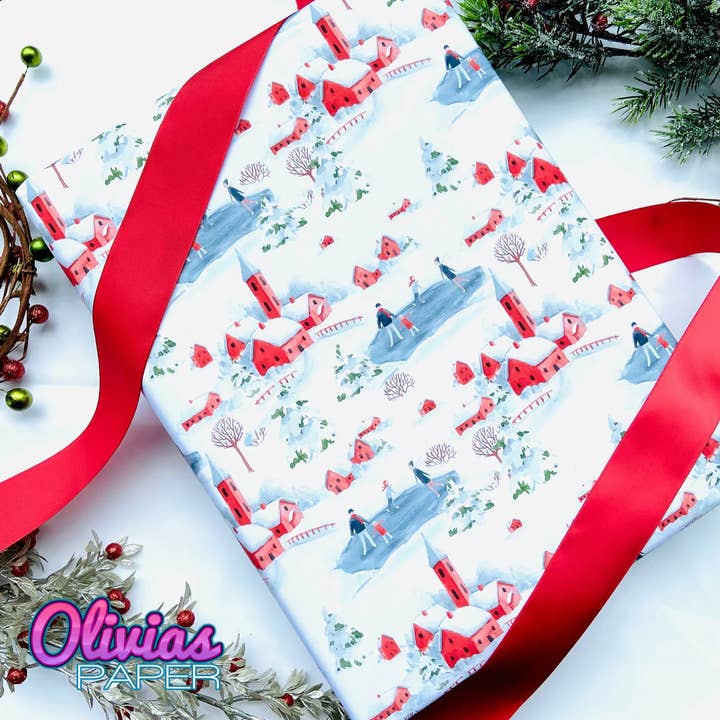 CHRISTMAS CHAPEL PATTERN Holiday Eco Friendly Gift Wrap for wholesale by Olivias Paper