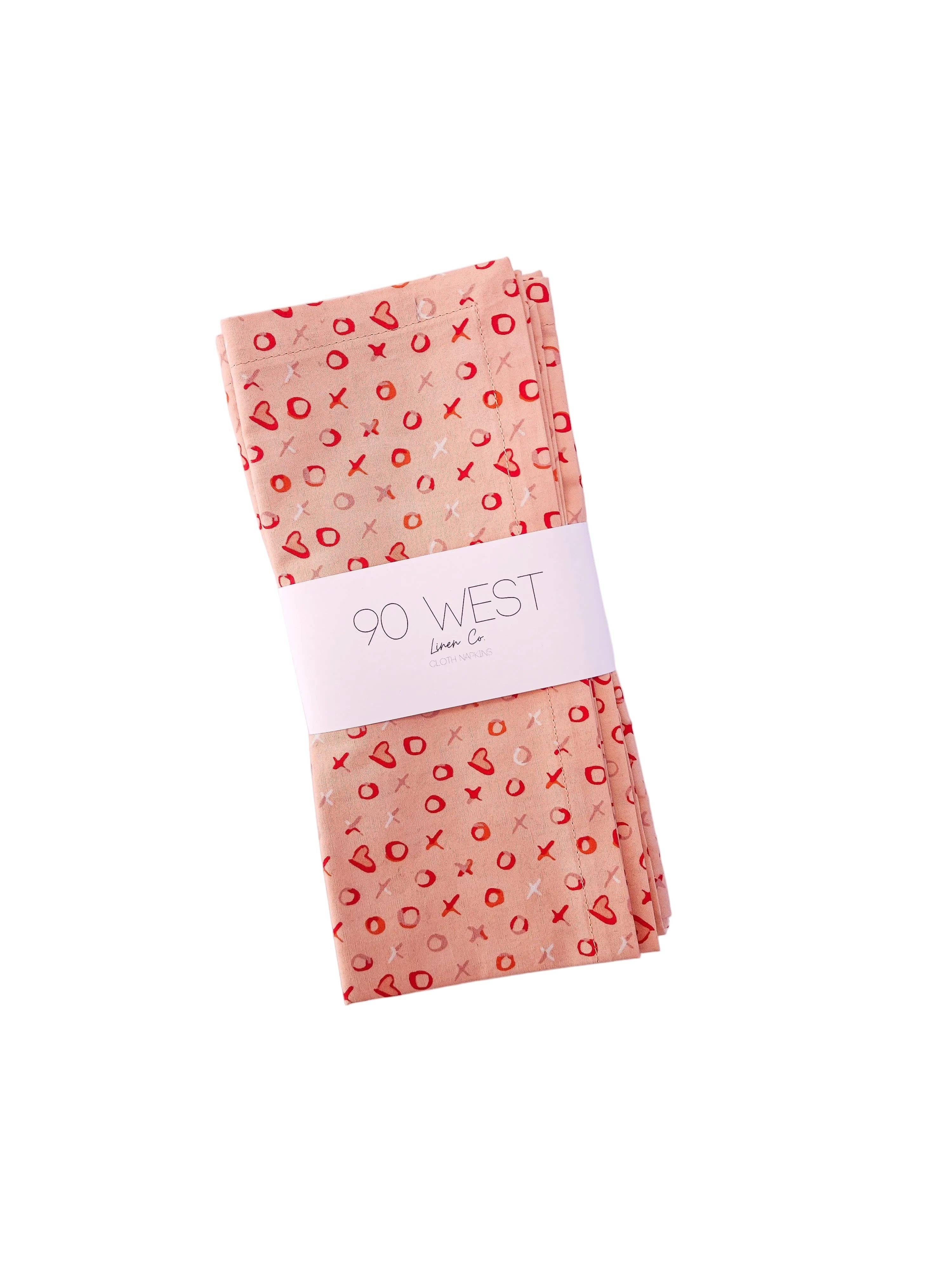 90 West Linen Co. - Wholesale Dinner & Cloth Napkin - Xs and Os Valentine's Day Napkins, Set of 45