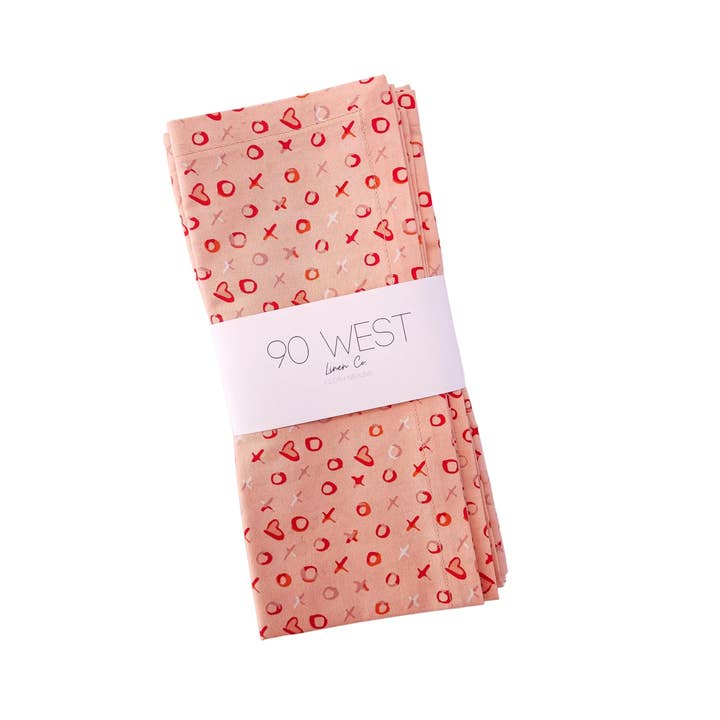 90 West Linen Co. - Wholesale Dinner & Cloth Napkin - Xs and Os Valentine's Day Napkins, Set of 45