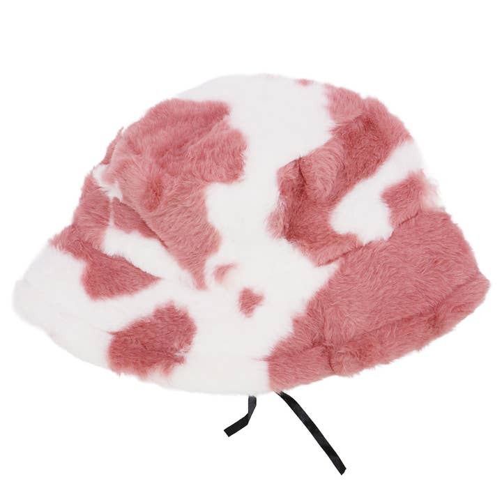 Cap Zone - Wholesale Bucket Hat - Women's - Cow Print Fluffy Faux Fur Bucket Hat10