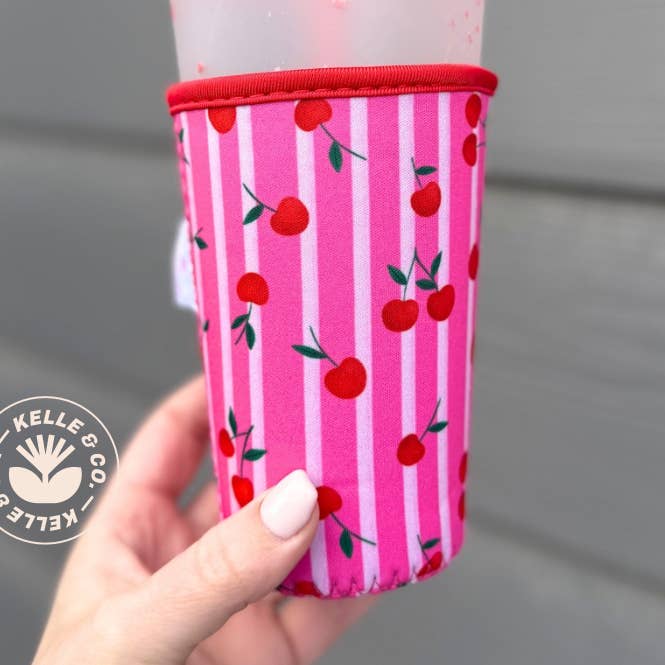 Cherry stripes reusable Coffee Sleeve | Cup sleeve | coffee for wholesale by Kelle & Co.