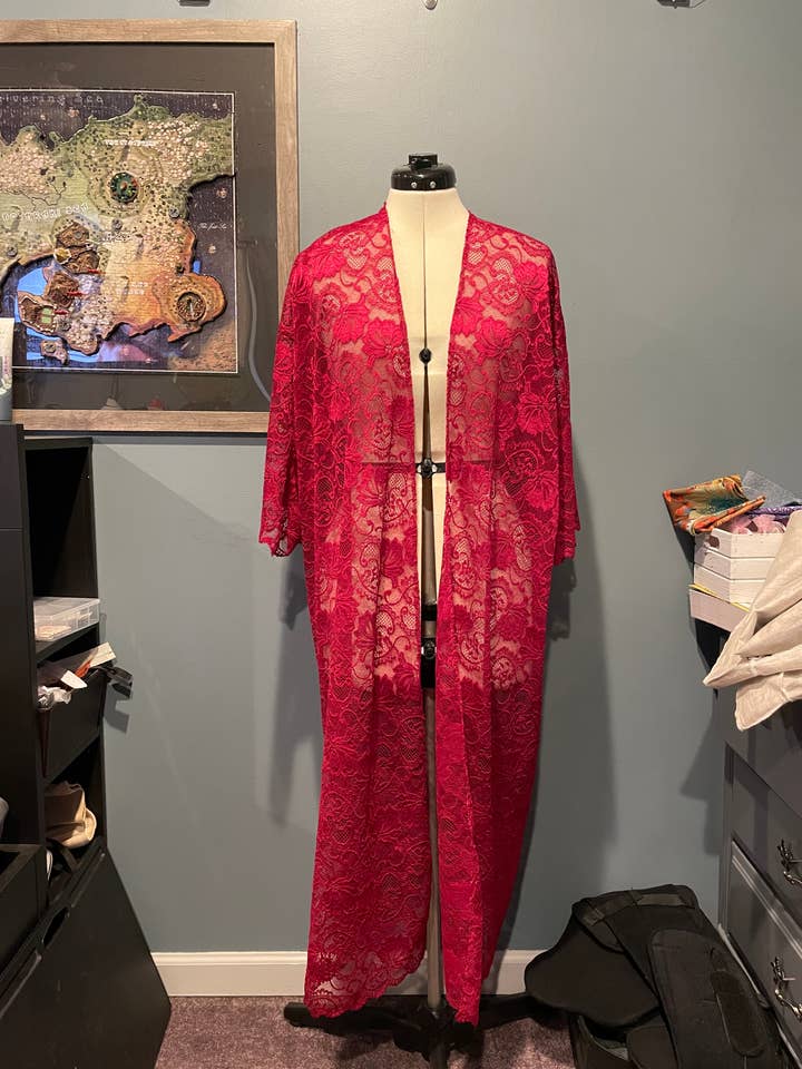 Lange kanten kimono, elastische kanten sjaal, Duster zwemhoes voor wholesale door First Bloom Fashion