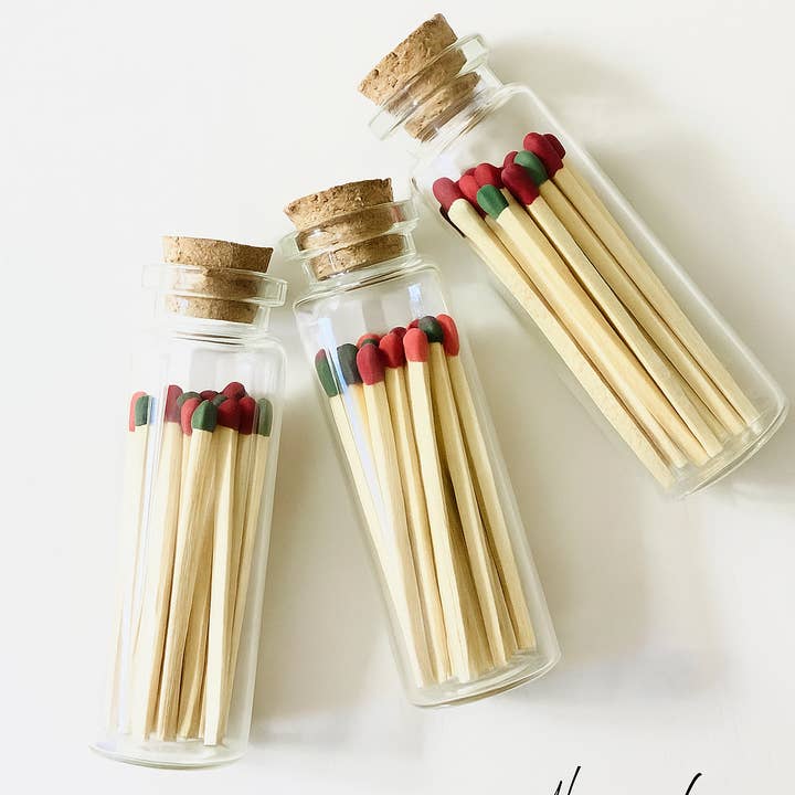 Candle Cabana - Wholesale Matches - Christmas Color Tip Matches Glass Corked Vial -25 CT-Striker0