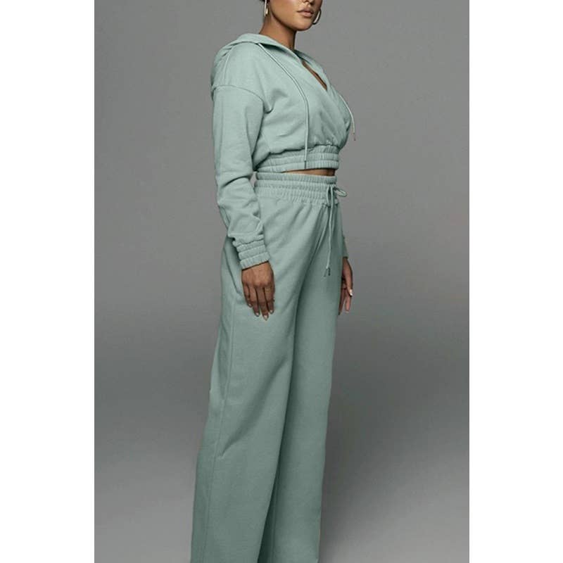 Paperdoll - Wholesale Tracksuit - Women's - Hooded Tracksuit Short Top and Wide Leg Pants 15