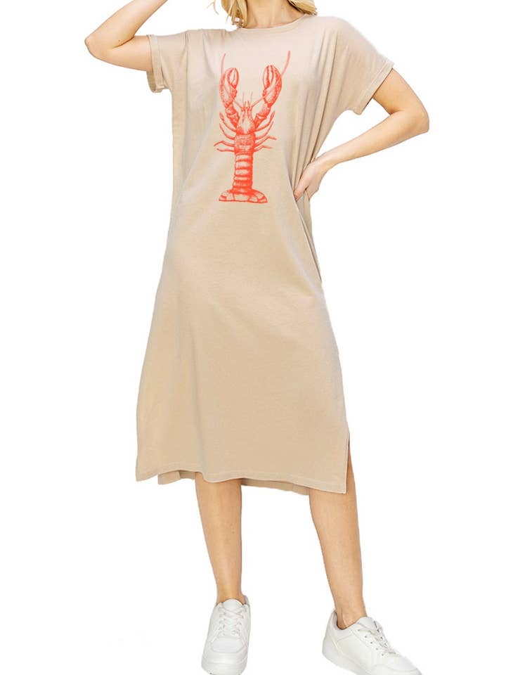 VLD212-P7063 LOBSTER GRAPHIC PRINT MAXI DRESS TOP for wholesale by PINK NABI