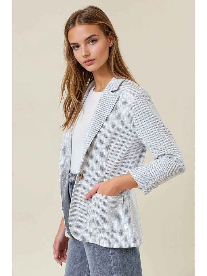 Doe and Rae - Wholesale Blazer - Women's - Shirred Sleeve Textured Blazer - 10150J12