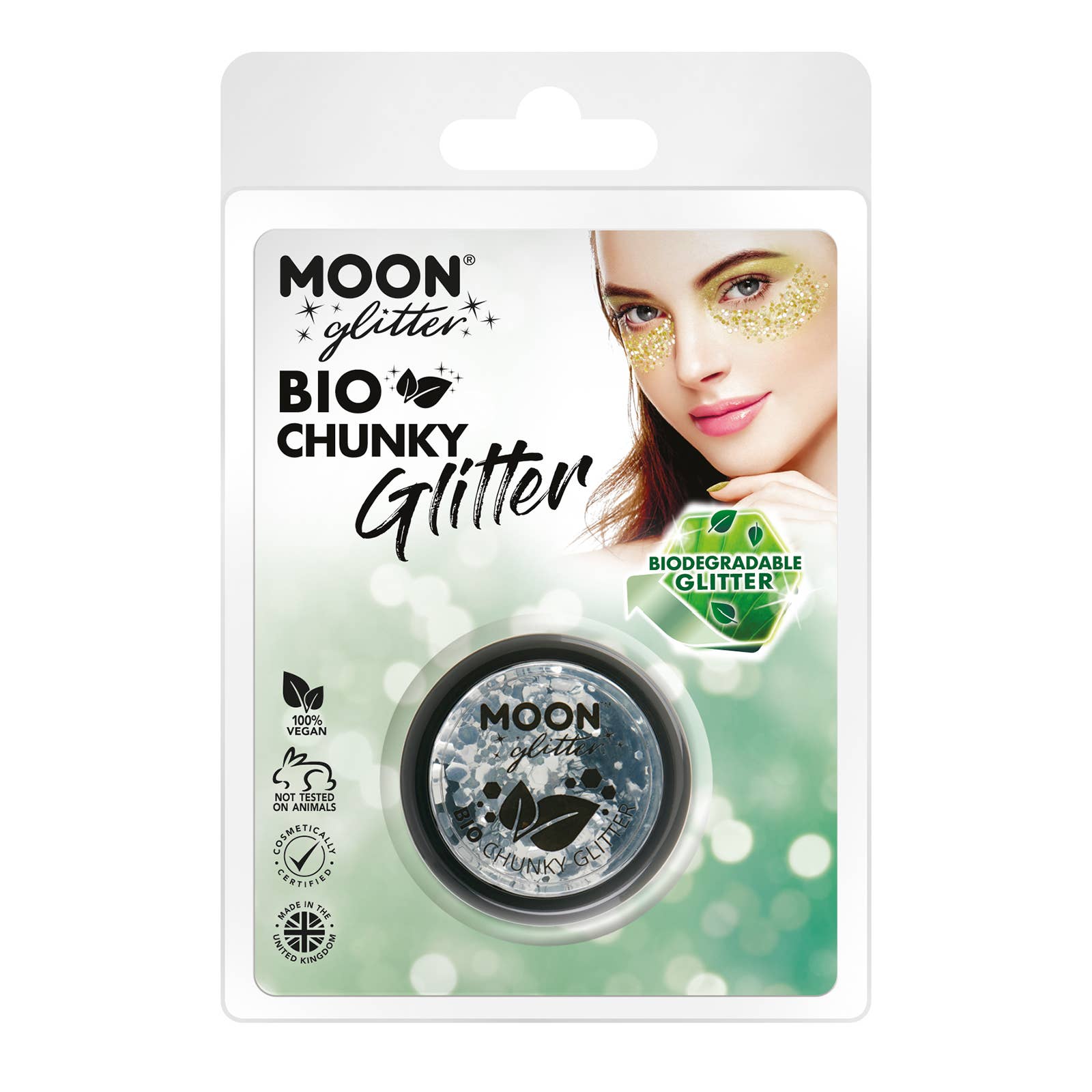 Moon Makeup – wholesale Kroppsglitter/skimmer – Clamshell BIO Chunky Glitter, 3g-miljövänlig3