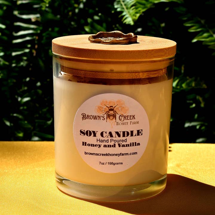 Brown's Creek Honey Farm – wholesale Jar/filled candle – Glass Jar Candle with Lid and Bee Wax Stamp13