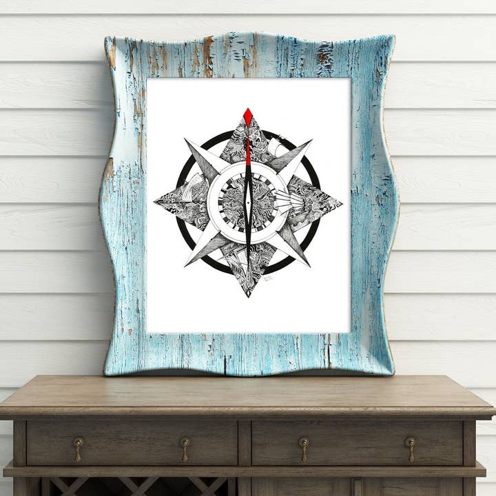 Boussole de Marins Doodle - Impression d'Art Fine pour la vente par FJ Creations