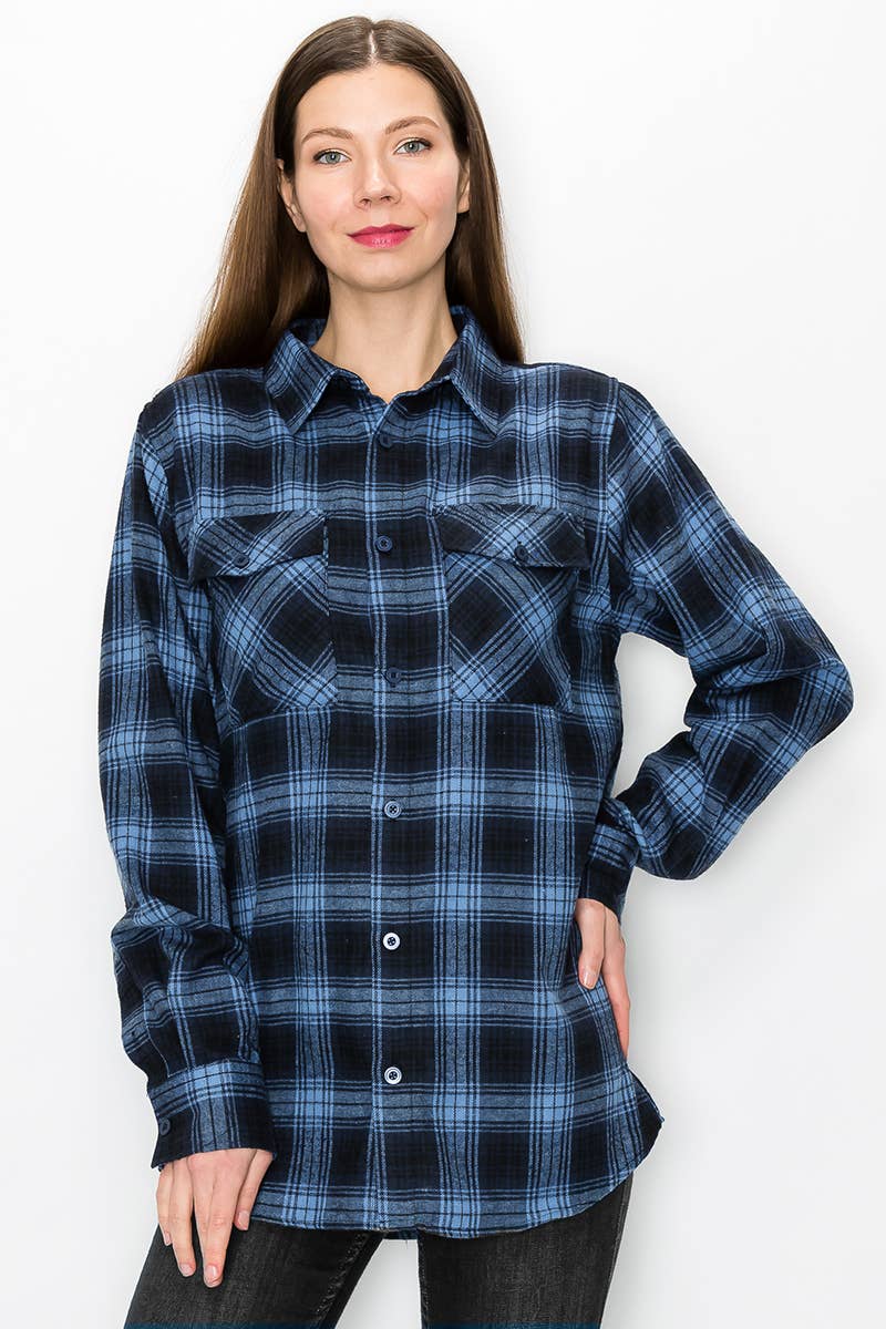 WEIV - Wholesale Button Down Shirt - Women's - FL102 Womens Boyfriend Flannel Checkered Plaid Long Sleeve5