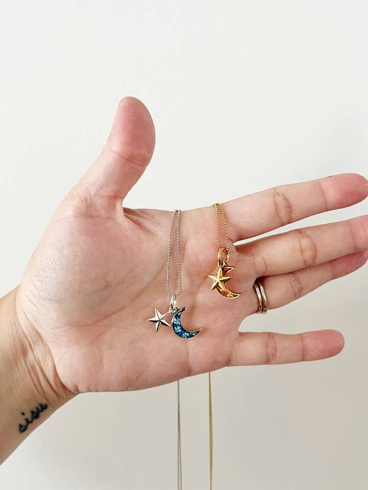 LIMITED - Moon Necklace - Real Flowers or Greenery for wholesale by Flora and Forest Jewellery