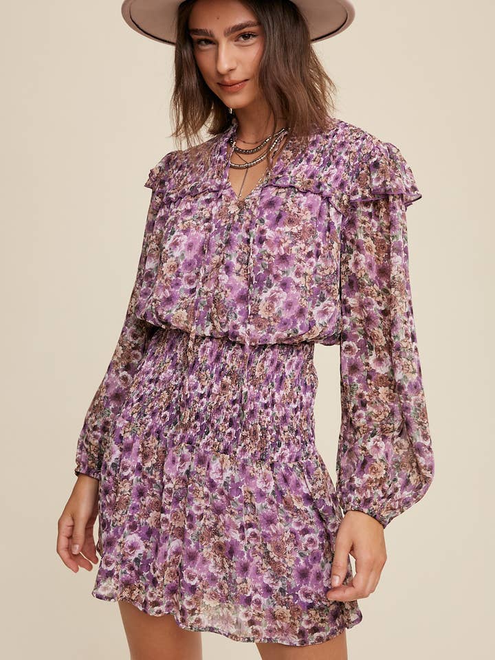 Floral Print Ruffle Smocked Dress for wholesale by Listicle