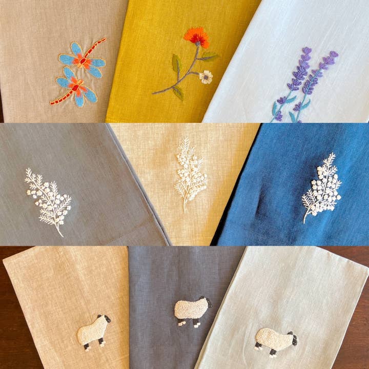 Wooven - Wholesale Hand Towel - "Botanicals" Hand Towels, hand embroidered linen